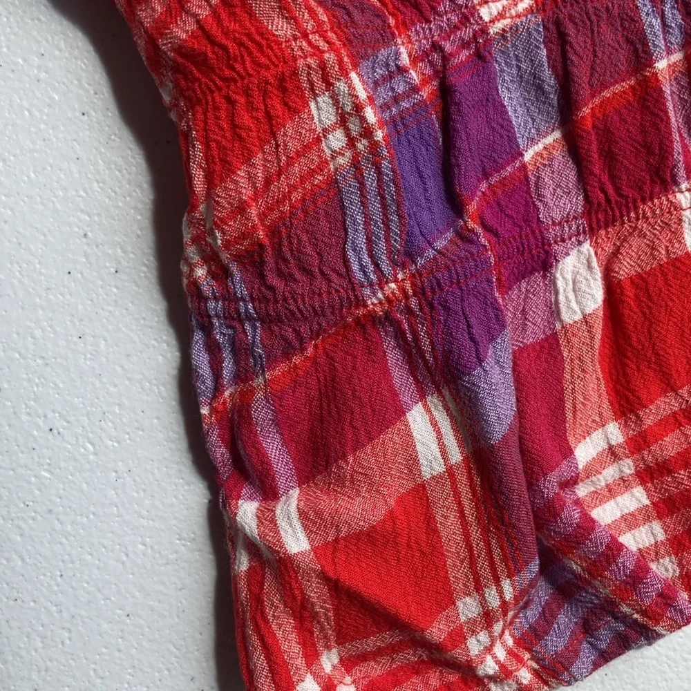 So Crop top red plaid cinch waist cropped tank top casual boho sleeveless - Picture 7 of 16